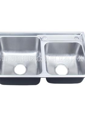 30不锈F-6839-3一体钢成型拉伸双槽68394厨R房小尺寸小加厚双盆洗