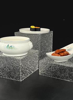 亚力透明蓝色盒子底座装饰F5M8MJS5甜品自助克餐明档展灰菜示盘支