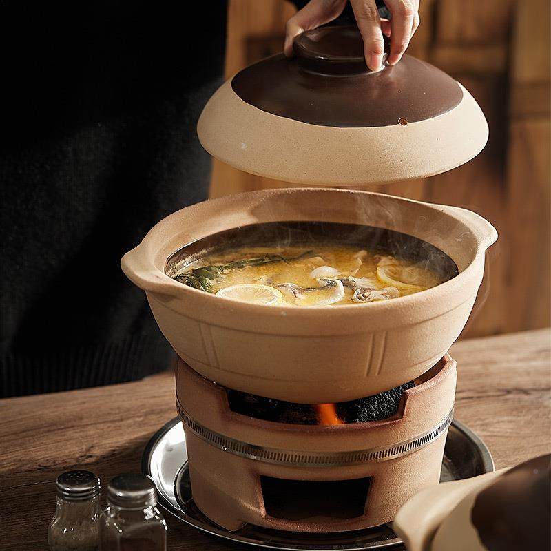 围炉煮茶茶火锅炉子家用老室内烤式陶土砂锅炖打锅煲汤烧烤炉20YG