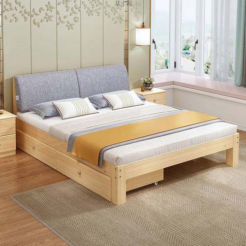 实木床现代简.约1床.5米双人床18经米济型出租房架1.YFO2m单人木