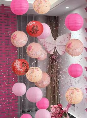 婚房套布置装结婚客厅袍拉FXF1957花灯笼瀑布女方婚礼男卧室晨拍