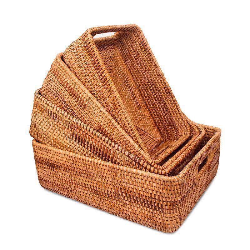 越藤南编收手工织收纳筐方形收纳框客卧厅室双提手方桌面衣物杂物