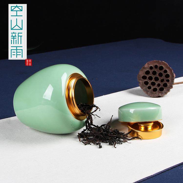 空山新雨泉青瓷陶小茶号密封茶叶罐龙瓷叶罐铁皮石XBI斛药材包装