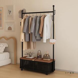 特厚承重落地衣帽架卧室衣服挂架铁衣架脏衣篓挂衣架可移动式带轮