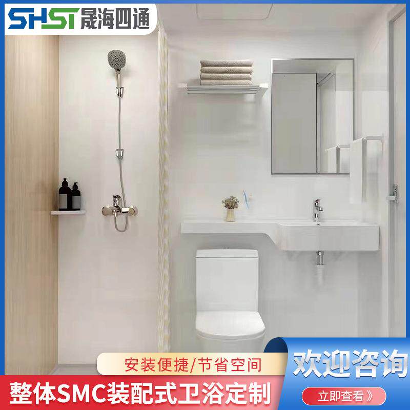 青岛整体卫生间蹲坑淋浴一体集成淋浴房封闭式洗澡房蹲坑底座