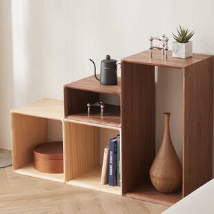 实木格子柜自由组合客厅靠墙日式落地书架楼梯下储物柜子置物书柜