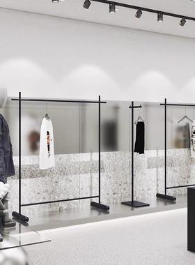 黑色服装店展示架陈列落地式挂衣架中岛货架男女装店专用不锈钢架