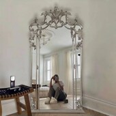 法式 壁挂穿衣镜奢华实木雕花落地镜婚纱店大试衣镜 复古全身镜欧式