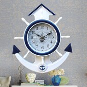 个性 地中海风格 帆船船舵舵手方向盘挂钟挂表 饰钟 壁饰壁挂时钟 装