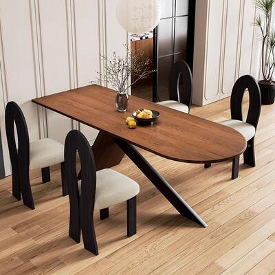 选wyy20241中风实木餐古桌半圆靠墙客厅家用饭桌创意复古一岛严台餐桌体