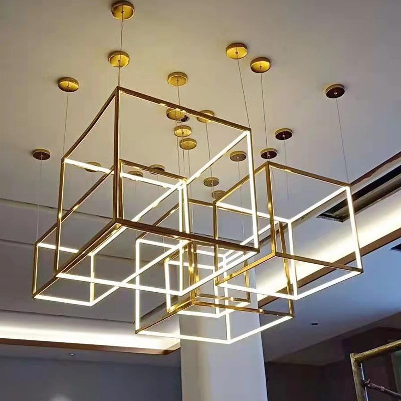 店现代约设计师不锈正方体酒工程吊313灯钢极简简轻奢led客厅风家