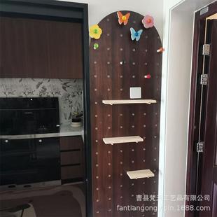 中古风实洞洞板木墙壁挂木收纳架上实木MLC胡桃色挂板质墙面展示