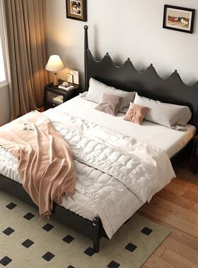 美复式SMS床实木卧现代简约婚轻床波浪柱子法式古大床主黑色奢双