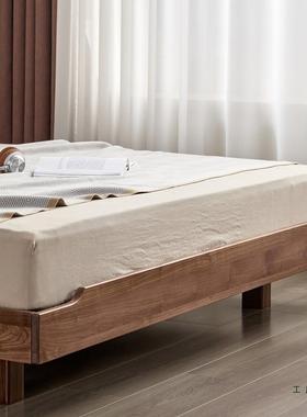 北头美黑胡桃木悬浮FRO床无床床床榻榻床卧室床全实木床架矮床原