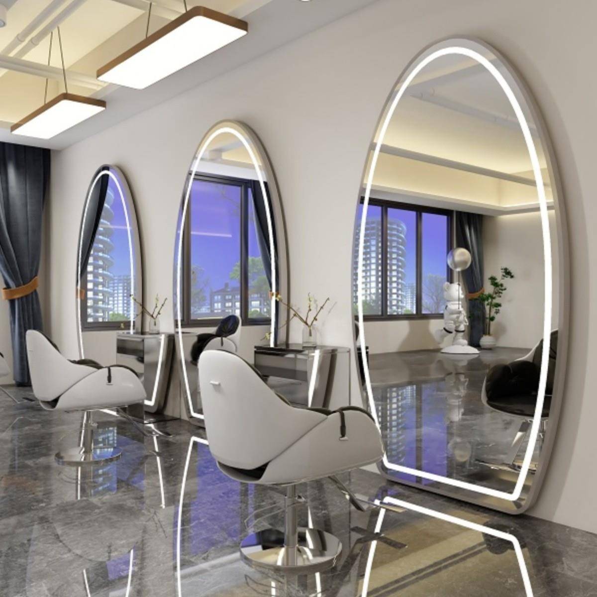 网红美发店圆镜挂墙镜子挂式E大圆镜D镜椭壁圆理发店潮款发大廊专