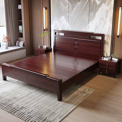 榫乌金卯LXT木木床主.双人实床卧室简约卧轻奢.婚床满铺床板家用