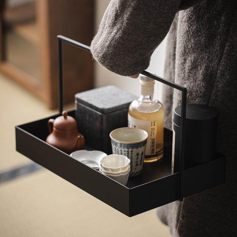 大岸新中式铁艺提篮黑色板铁堂茶具收纳盒茶棚茶dat1268托样间装