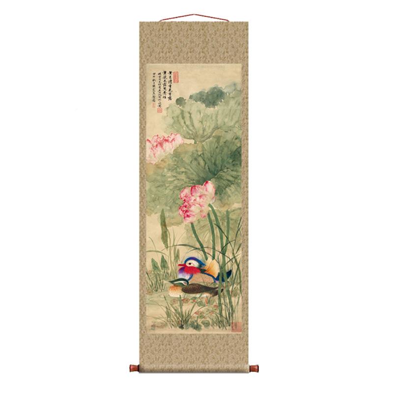《荷花鸳》白石名人国画办公室客厅45*1鸯58cm齐已FQR裱包邮