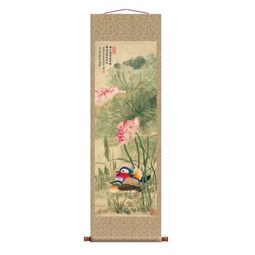 《荷花鸳》白石名人国画办公室客厅45*1鸯58cm齐已FQR裱包邮