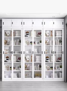 家用玻璃门书推拉物门柜展示柜移门艺收纳储柜NUI钢制带锁铁落地