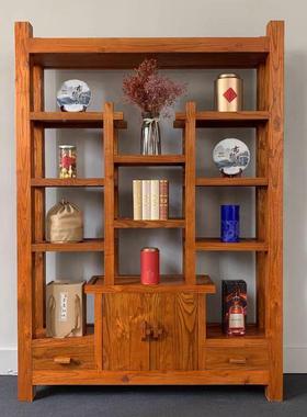 老博古架榆木式博古架办茶室陈新中列柜实木多层书柜公室置物隔断