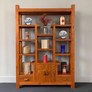 老博古架榆木式 博古架办茶室陈新中列柜实木多层书柜公室置物隔断