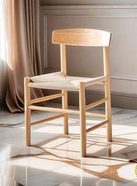 餐椅86551中古小型户餐厅靠背椅绳日式实木休椅闲复古编子家用餐