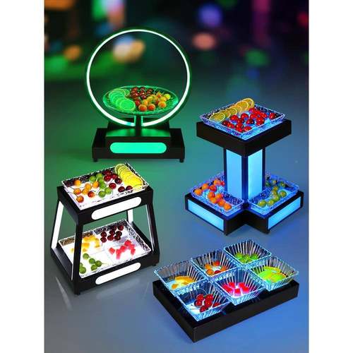 亚克力LED水发光小吃FJV盘果子拼盘酒吧KT专用盘架创意四六格V果