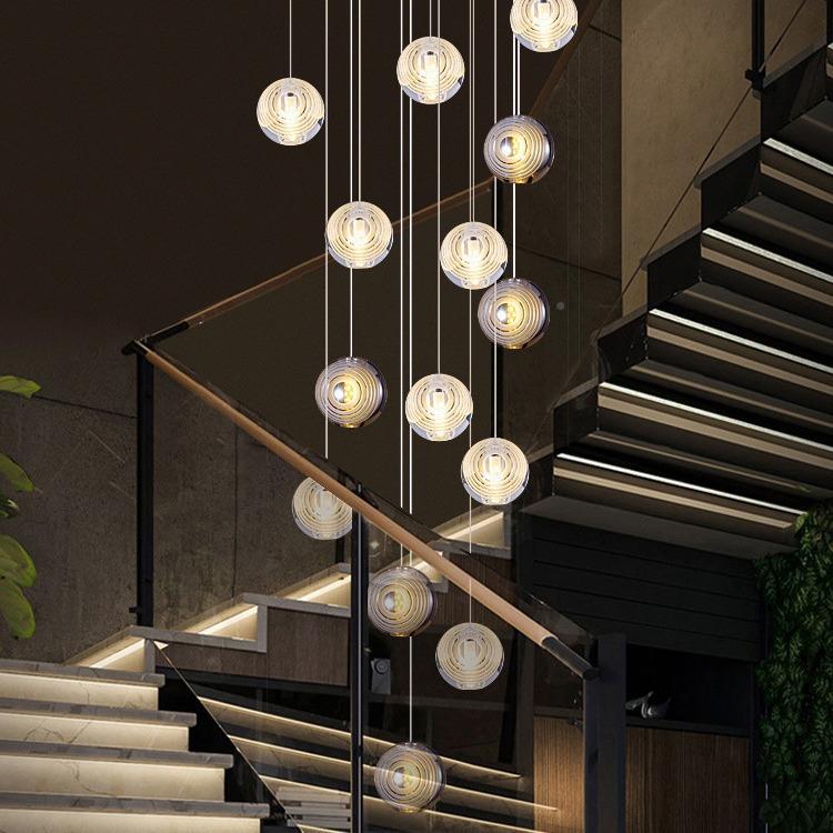 灯现代别旋转楼梯长吊灯35781轻奢水晶灯挑t空lof公寓墅客厅复式