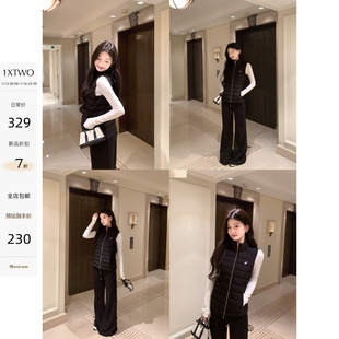 1XTWO 山茶白羽 白色立领羽绒马甲背心女修身轻暖无袖排骨羽绒服