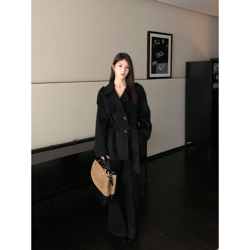 1XTWO 自持矜贵 奢感气质双面呢外套女高级感宽松短款呢子大衣