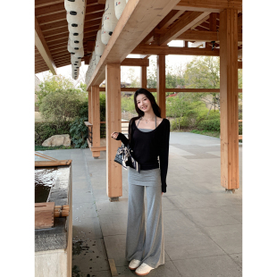 套装 T恤上衣女挂脖抹胸休闲裙帘阔腿裤 大U领蝙蝠袖 1XTWO慵懒假日