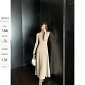 1XTWO 打底长裙 V领针织连衣裙女气质收腰显瘦修身 惬意松弛 长袖