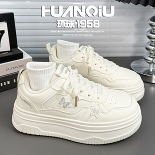 学生鞋 环球甜美风蝴蝶小白鞋 厚底增高百搭休闲板鞋 新款 女2026春季