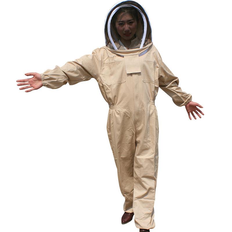 蜂旺连体防蜂服防蚊虫高清透气养蜜蜂防护服卡其全棉加厚防蜂衣