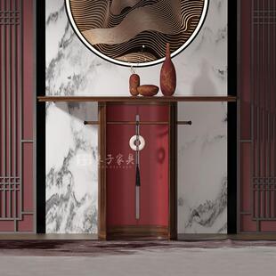 黑胡桃木新中式入户实木玄关桌隔断靠墙岩板条案家用宋美家具酒店