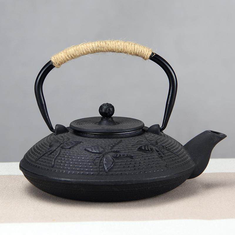 780ml扁形铸铁壶蝴蝶图案装饰摆件茶室新中式毛坯房软装设计饰品