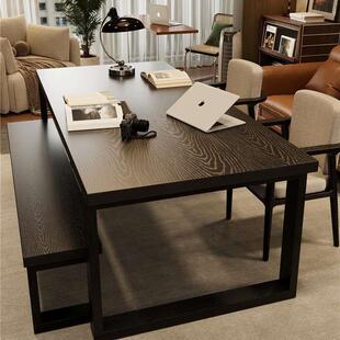 严选全实木餐桌家用客厅长方形莫比恩原木饭桌轻奢洽谈桌椅带椅子