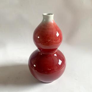 霁红釉高温陶瓷花瓶摆件客厅插花新中式仿古瓷器红色装饰品