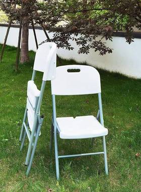 外贸白色吹塑hdpe靠背光面户外塑料折叠椅子摆摊大排档培训会议耐