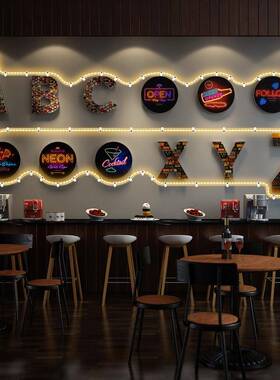 LED017复古大幅装饰画LED灯发光装饰个性餐饮店组合墙饰墙壁挂画