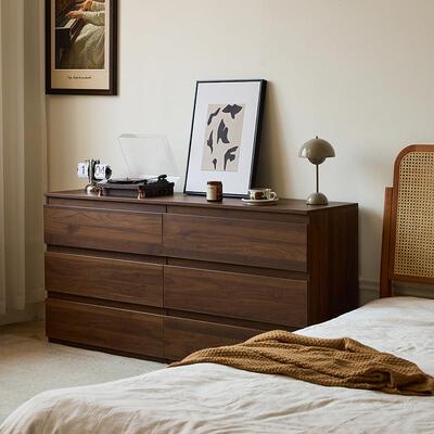 柜复风斗柜六斗抽屉柜五柜卧室床尾收斗纳柜胡桃木色储XS_星野物
