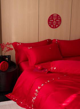 A类婚100长S绒棉四件套高精密刺绣纯KIK棉结婚大庆红色被床上套用