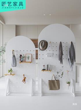 洞洞板FRF架玄关客厅装饰收纳架实木落地商用展示物直播置架背景