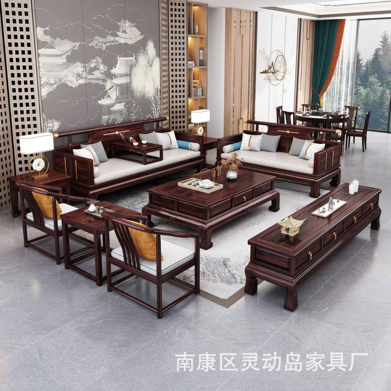 厂家直销新中式花发梨木实沙ZDL组合大客汉厅木古典罗沙发宜别墅