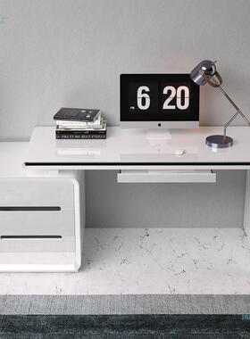 电脑记台式家用小户型卧室43375桌简约现代烤漆白书色学习办公桌