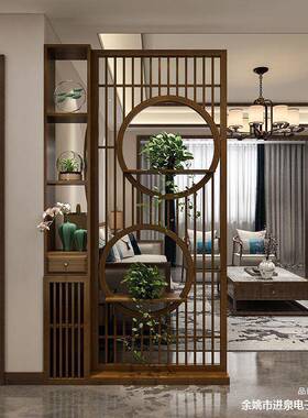 新中式实遮木屏风格栅玄关柜客入厅家用正对BEG门户进门挡玄关隔