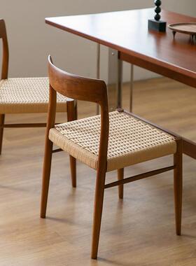 中古实木餐19826椅复简约实木家用复古卧室妆椅古靠背藤编椅化椅