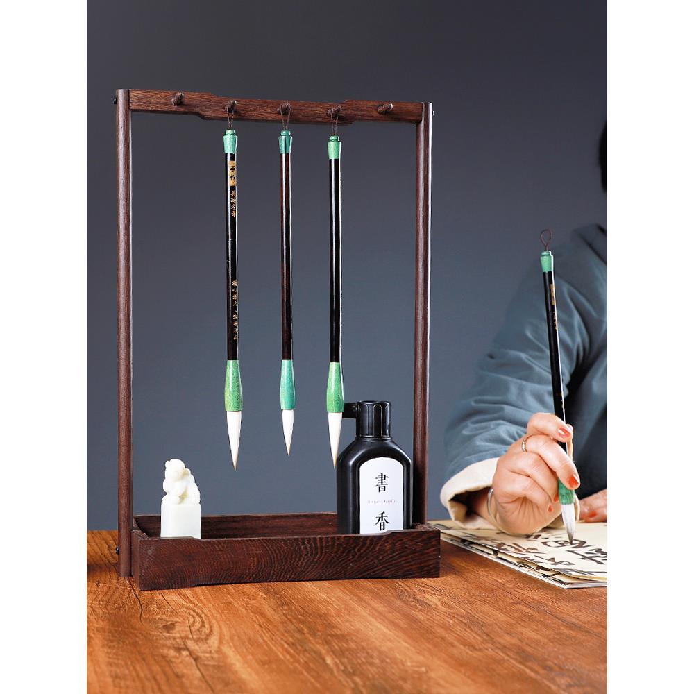 毛笔架笔挂鸡翅木古挂毛笔专用的笔架搁木花梨ZFL毛木复笔实套装