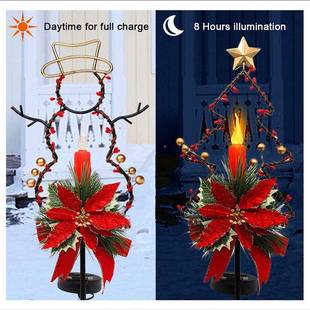 太阳能蜡烛诞通道灯雪人和树花园圣桩人坪行道PJF草院装饰庭两件